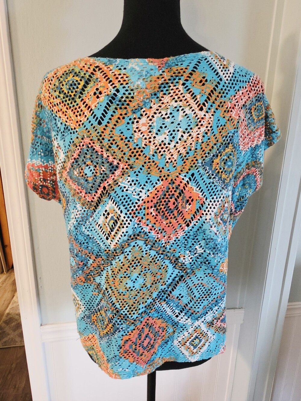 4/$15๐ขโขRuby Rd. Turquoise Multi-Color Short Sleeve Top - Picture 4 of 5